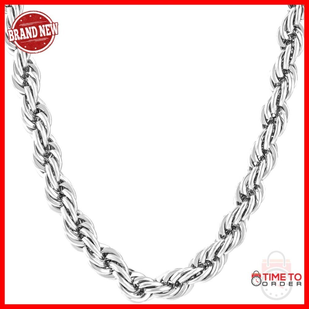 7mm Rope Chain Necklace 24k Gold Plated Lobster Clasp Men Women
